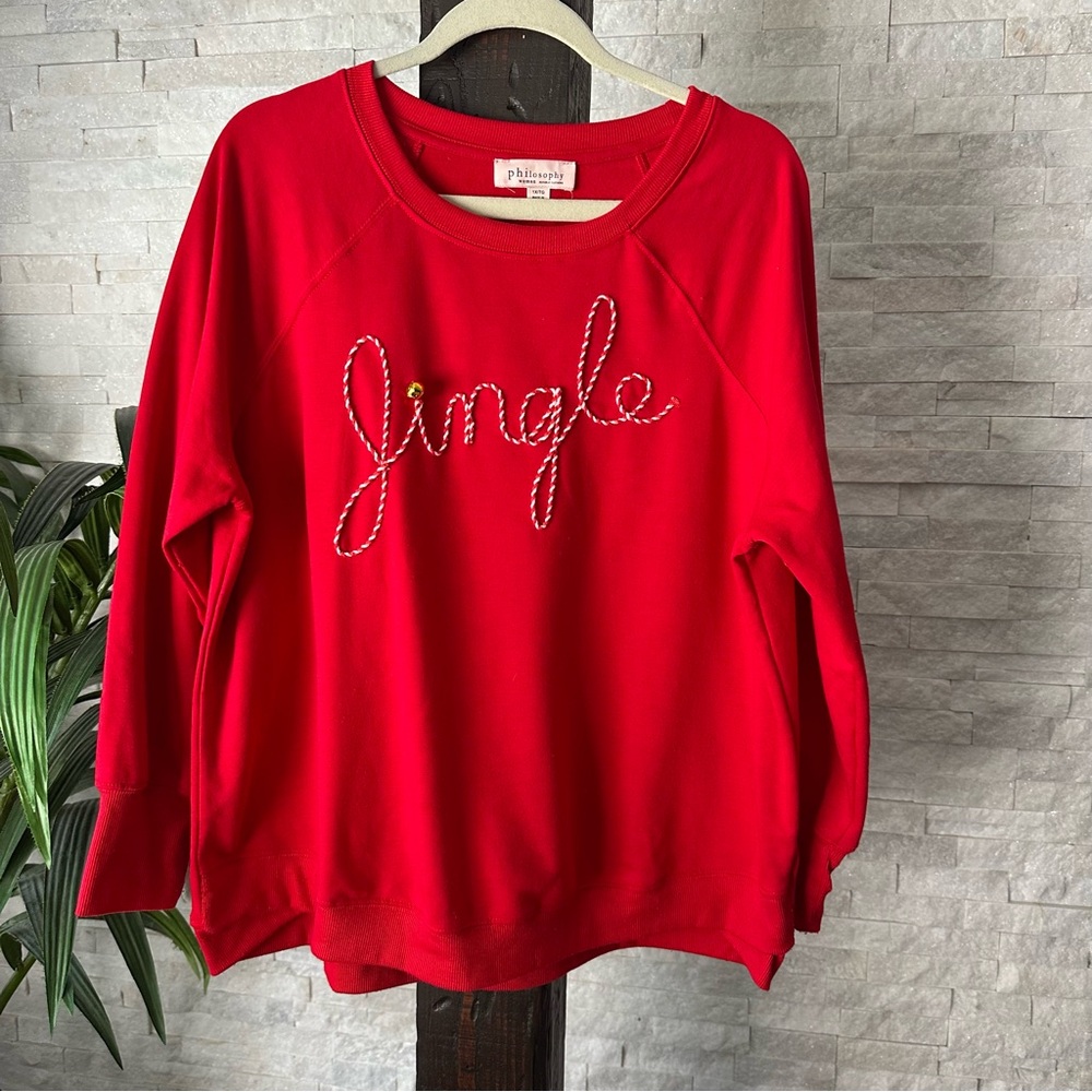 PHILOSPHY Christmas Holiday Red “Jingle” Bell Lightweight Sweatshirt Size 1X